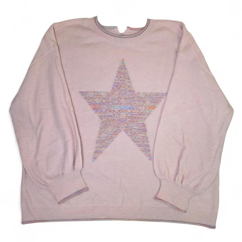 Democracy Pink Star Knit Balloon Sleeve Sweater 2X Cottagecore Soft Girl Y2K